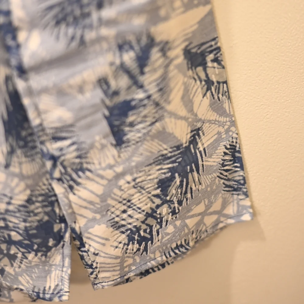 Tory Burch Blue Sheer Linen Blend Blouse Tunic Top Oversize 4 Palm Leaf Summer